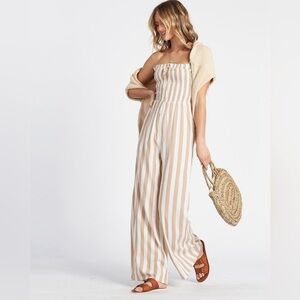 Billabong Beige and White Striped Jumpsuit